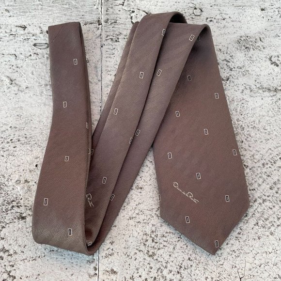Oscar De La Renta Men Tie Classic Necktie Brown Tie - Picture 4 of 10